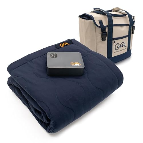 Cozee Portable Battery Powered Heated Blanket | Indoor/Outdoor | 60″x60″ | Camping | RV | Car | Air Travel | Stadium Blanket | Emergency Kit