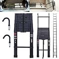 20.5ft/6.2M Black Aluminium Loft Ladder Telescoping Ladder with Hooks Extendable Easy to Store Delicate Design Max Load 330lb Adjustable Step Non-Slip Bottom Feet for Decorating Painting Repairing