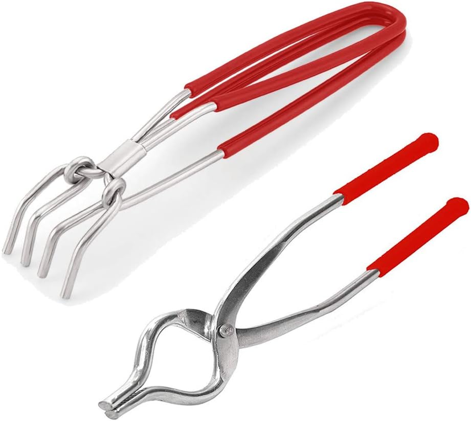 finality Stainless Steel PVC Tong Combo Set Wire Tong Pakkad/Lifter/Chimta Utensil Holder Utility Tong + Goti Pakkad Combo, Large Size (Red)