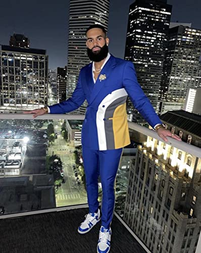 Kromoc Men's Peak Lapel Two-Piece Suit, Slim Fit Double Breasted Buttons Tuxedos Party Casual Daily Stylish4