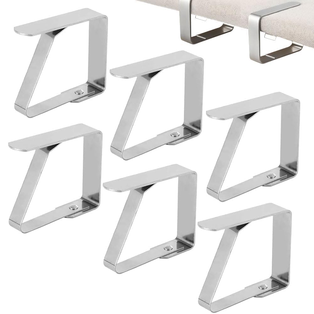 Azlanway Tablecloth Clips, Stainless Steel, Pack of 6 Tablecloth Clips, 5 x 4 cm Tablecloth Holder for Indoor & Outdoor Use, Tablecloth Clips for Garden Tables, Restaurant, Celebrations & Picnic