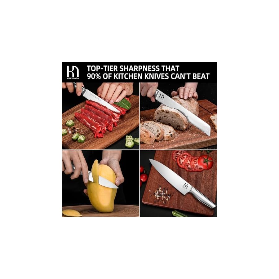 KnifeSaga Kitchen Knife Set with Block 17 Pcs, Knife Block Set, Japanese High Carbon Stainless Steel Knives Set for Kitchen with Sharpener, Razor Sharp Premium Block Knife Sets