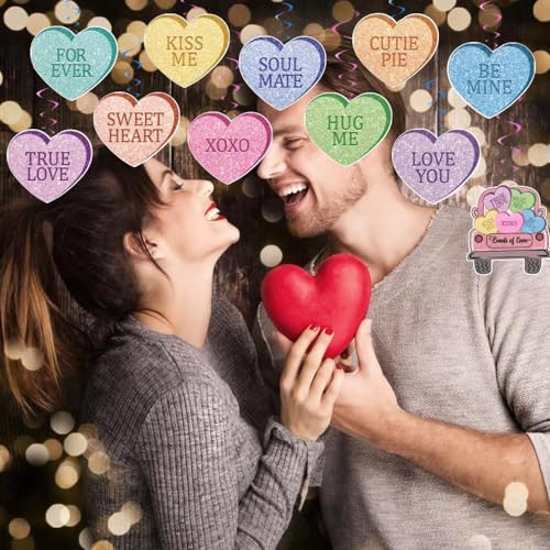 Image of Festiko Cardstock 11 Pcs Valentine's Day Hanging Swirl Decorations (Swirls 1), Red Hearts Swirls For Love Decoration