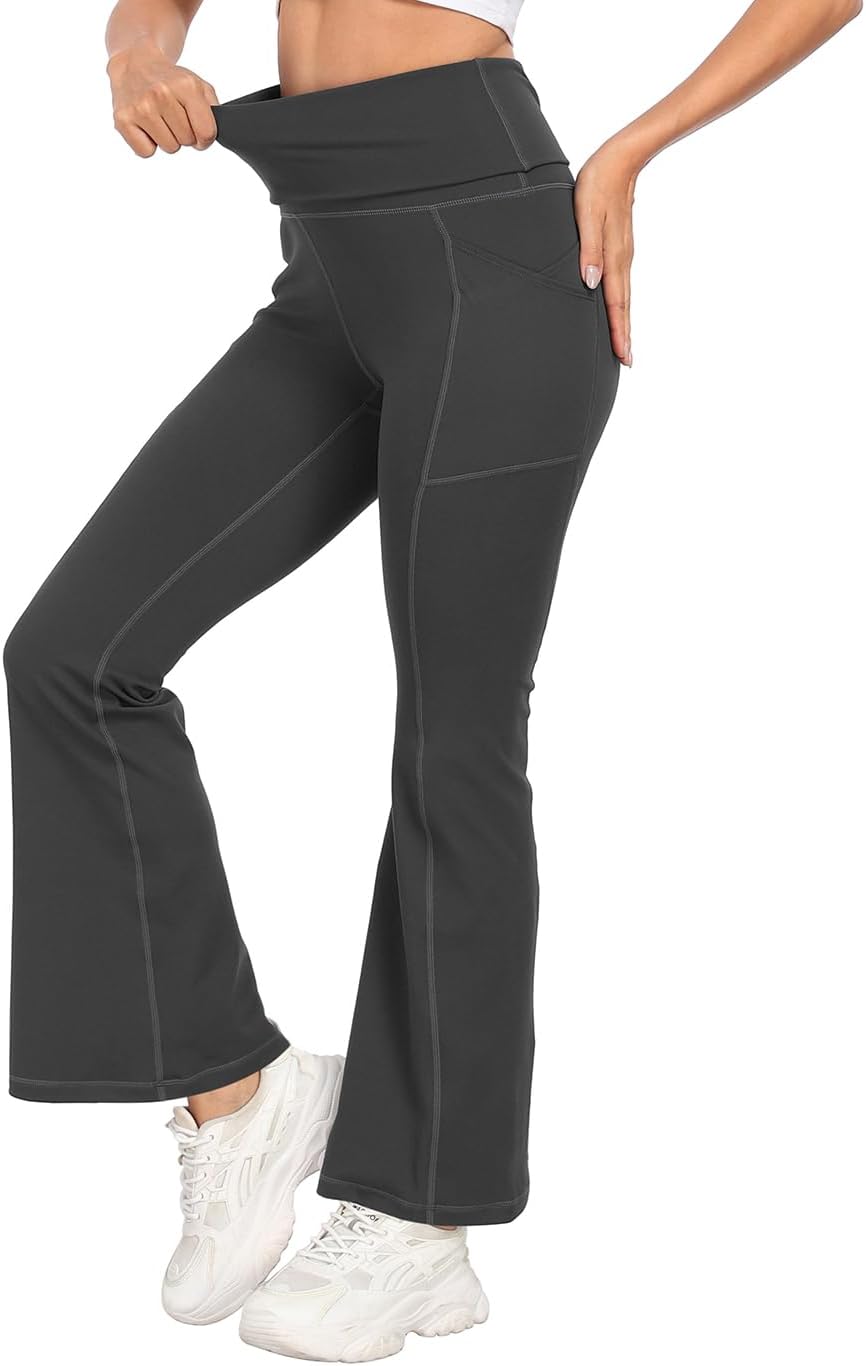 HDE Women's Fold Over Yoga Pants with Pockets High Waist Flare Workout Leggings - Image 8