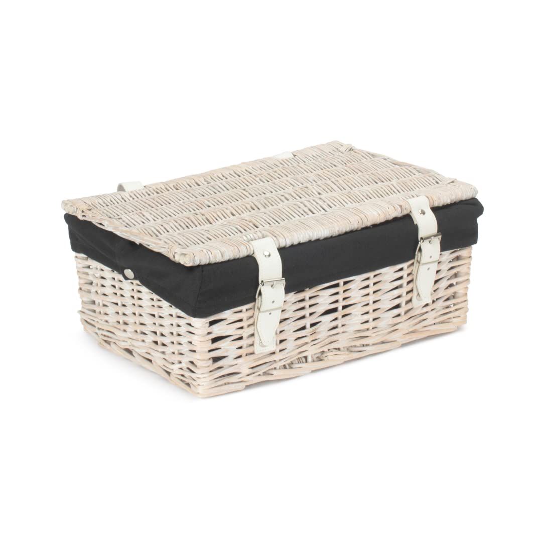 2 x 14 Inch Empty Wicker Hamper Basket - White Wash - Black Lining