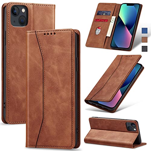 Image of Jasonyu Flip Wallet Case for iPhone 13,Brown