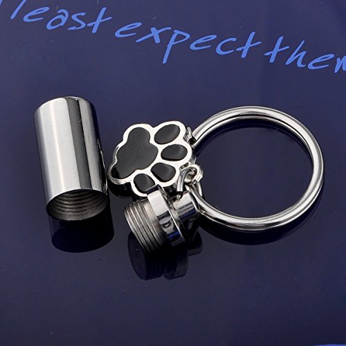 HOUSWEETY Pet Stainless Steel Pill Box Case Bottle Holder Container Keychain with Dog Paw Charm - Image 3