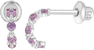 925 Sterling Silver Pink Cubic Zirconia Half Hoop Screw Back Earrings For Young Girls and Pre-Teens- Glittering & Fashionable Hoop Earrings For Daily Use- Exquisite Design