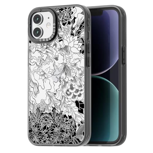 Coque durable pour iPhone 12 noire et fleurie au design esthétique unique
