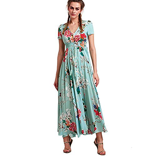 LILICAT Femme Longue Robe à Manches Courtes à Manches Courtes à col en V pour Femmes Corps inférieur étanche du Haut du Corps Et Jupes Ligne de Taille Haute Bohême Impression Femmes d'été (2XL)