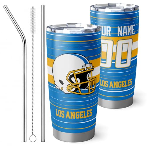 Image of Los Angeles Tumbler 20oz Travel Mug Gifts Custom Name Number | Stainless Steel Insulated Coffee Cup for Men Boys
