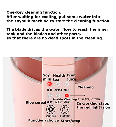Mixue 0.5L Mini Soy Milk Maker Glass Liner Juice Cup Heating Stirrer Rice Milk Health teapot soymilk Dormitory 1-2 People (Pink,500ml) - Thumbnail 7