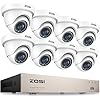 ZOSI 1080P 8CH Home Security Camera System, H.265+ 8 Channel 5MP Lite HD-TVI DVR Recorder and 8pcs 2MP 1920TVL Weatherproof CCTV Dome Cameras Indoor Outdoor, 80ft Night Vision, Remote Access