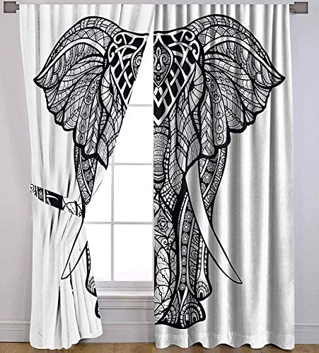 Elephant Mandala Indian Curtain Hippie Wall Hanging Door Window Large Curtains 2 PC Style Traditional Hippie by Handicraftspalace
