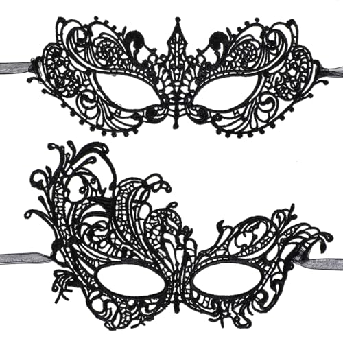 HaiFafafaing 2 Stück Maskenball Maske Schwarze Spitzenmaske Lace Augenmaske