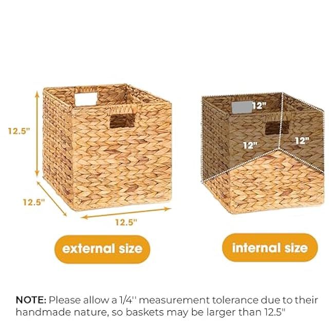 12.5x12.5 Wicker Storage Cubes, Water Hyacinth Storage Basket, Wicker Storage Baskets for Shelves, Woven Baskets for Storage, Square Wicker Storage Basket for Bedroom, Living Room