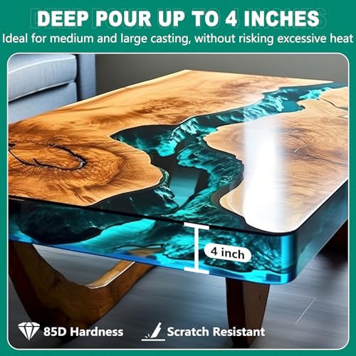 Teexpert Deep Pour Epoxy Resin, Epoxy Resin Kit for 2-4\" Pour Depths, Crystal Clear & High Gloss, Bubble-Free Casting Resin for River Tables, Flower Preservation and Mold Crafts - 2:1 Mix (4.5 Gallon)