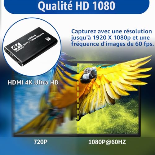 Carte de capture vidéo 4K USB 3.0 avec Loop-Out 1080P 60FPS/2K 30FPS Game Capture Device pour streaming, enregistrement de jeu, compatible avec Windows, Mac, Linux, PS5, Switch, PC, OBS, Plug Play – vue 3