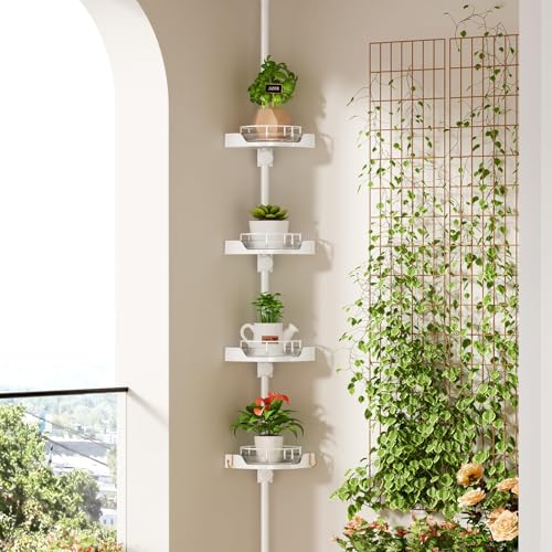 Generisch Corner Shower Caddy Tension Pole Organizer - Organizador de postes de tensión de 4 niveles, 360 °, con guardabarros de seguridad, almacenamiento ajustable para ducha y baño (blanco)