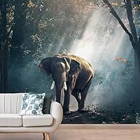 Wall Mural Elephant and Forest Removable Self-Adhesive Wallpaper Wall Decoration for Bedroom Living Room - 66x96 inches