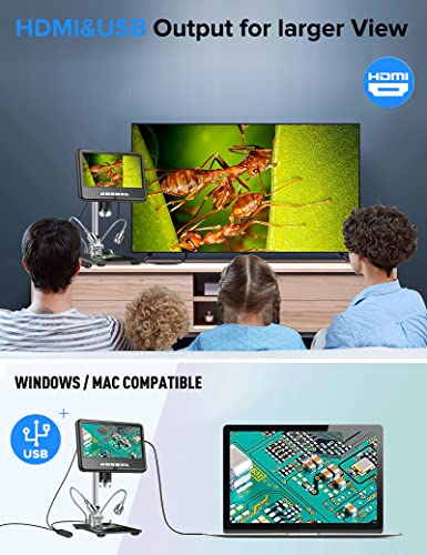 2K Lcd Digital Microscope 1200X, Dcorn 7" 24Mp Hdmi Microscope, Soldering Coin Microscope With Lights, Extension Tube & 32Gb Card Included, Coin Magnifier With Light #TOP5