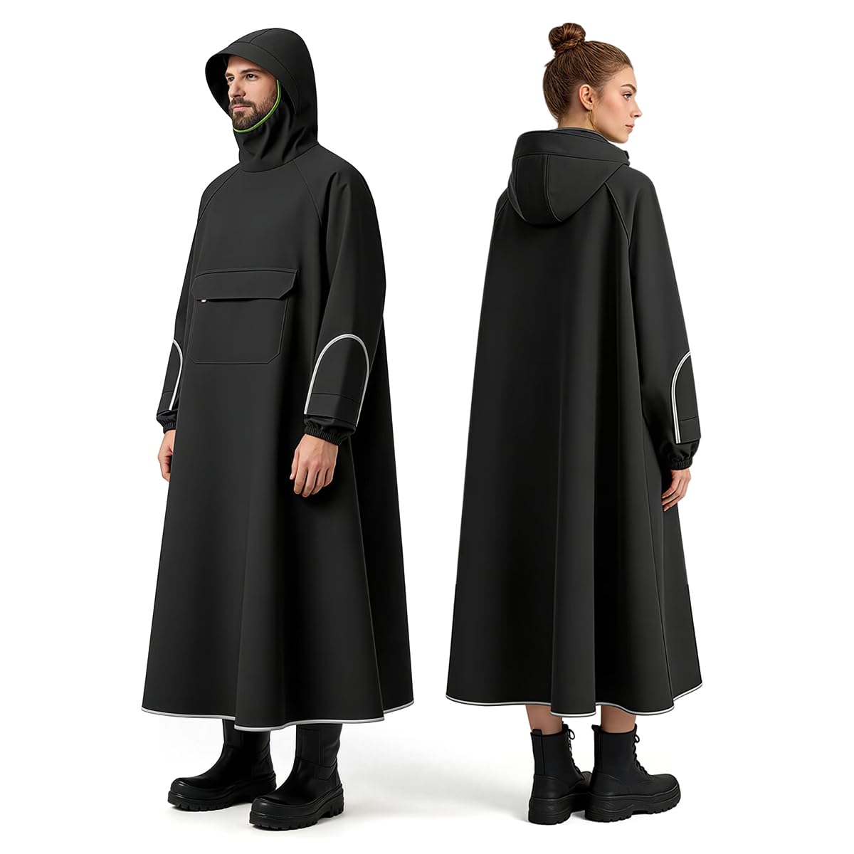 PALAY® High Collar Motorcycle Raincoat with Hood, Folding Hand Guard Flaps, Heavy-Duty PVC Full-Cover Riding Poncho with Front Pocket, Adult Men Raincoat for E-Bike, Scooter & Outdoor, 170-180cm-image-47