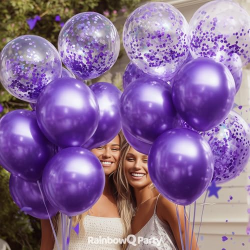 Image of RainbowQ Metallic Purple Confetti Balloons: 55Pcs 12 inch Chrome Purple Party Shiny Balloon Helium Latex Balloons for Birthday Anniversary Wedding Decoration
