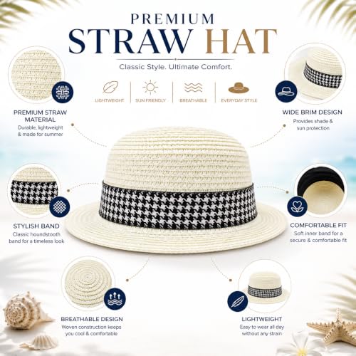Image of VRITRAZ Kids Straw Hat for Baby Boys & Girls | Printed Summer Sun Hat, Woven Wide Brim Beach Cap, Lightweight Breathable Holiday Travel Picnic Outdoor Fancy Dress Fashion Hat for Children & Toddler