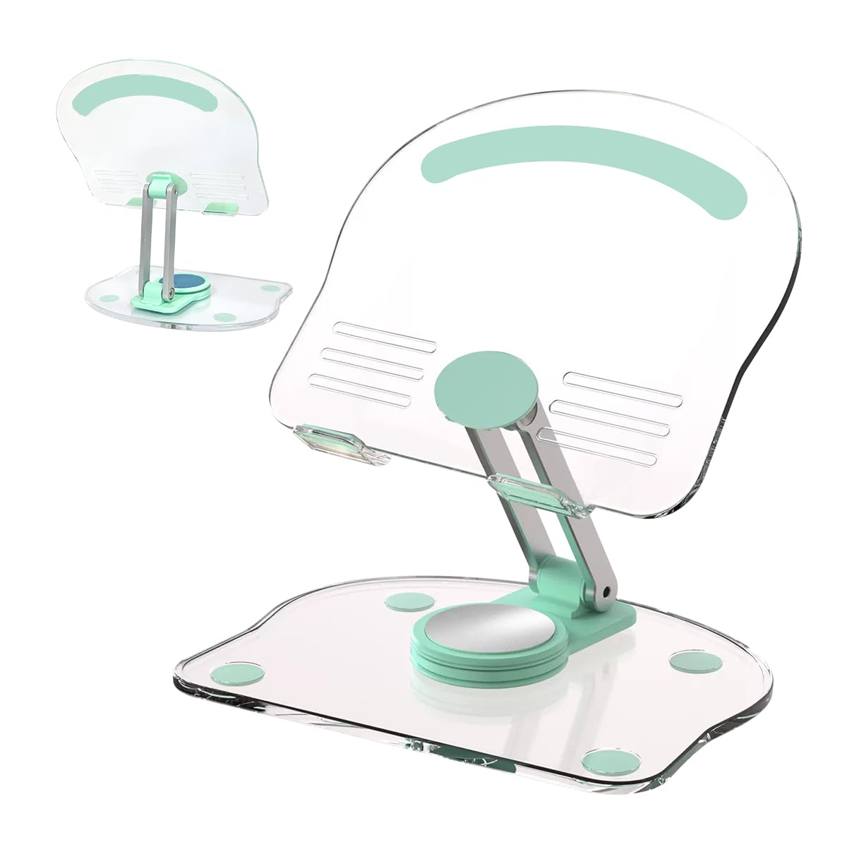 WEROCK360°Rotating Acrylic Tablet Stand，Foldable Adjustable Transparent Tablet Holder for Desk Home Office，Compatible with All 4-12.9”Phones and Tablets.