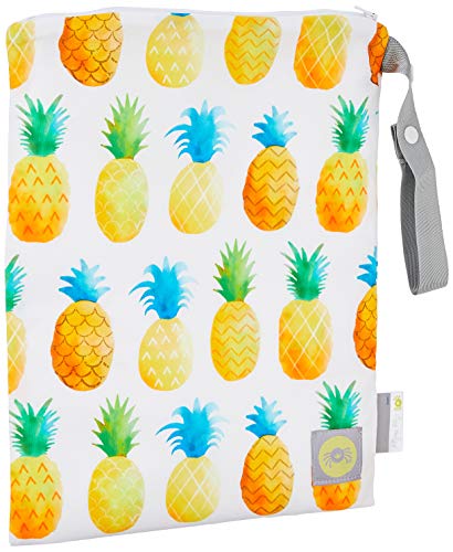 Image of Itzy Ritzy Sealed Wet Bag with Handle – Wet Bag for Travel, Swimsuits, Cloth Diapers, Gym Clothes & Toiletries - Washable & Reusable with Water Resistant Lining - Measures 11” x 14” (Pineapple)