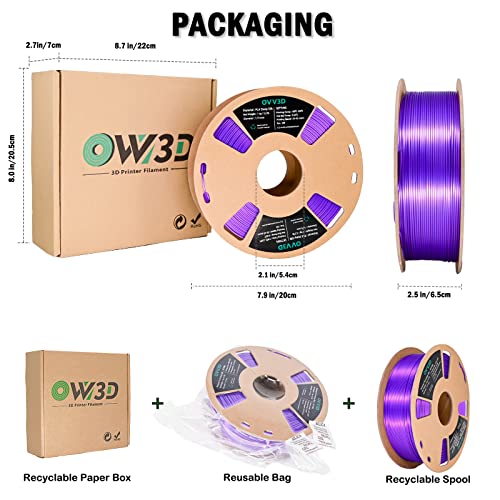 Image of OVV3D Silk PLA Filament 1.75mm, Upgrade Purple PLA Filament 3D Printer Filament, Silk Purple 3D Printing Filament, 3D Filament 1.75 + /- 0.02mm, Silk 1.75 PLA Filament for 3D Printer and 3D Pen, 1kg