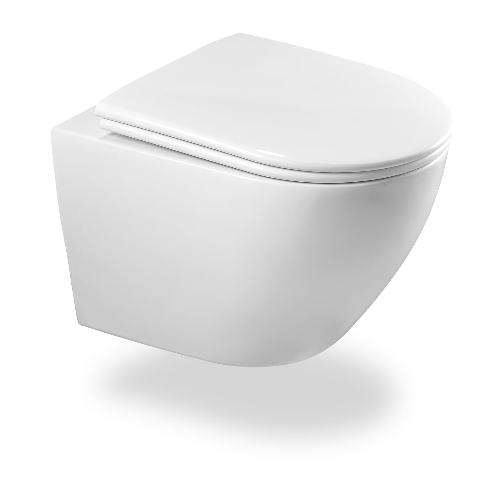 Inodoro sin bordes con tapa de inodoro, inodoro colgante de cerámica, moderno juego de inodoro, tapa de inodoro en forma de D (blanco)