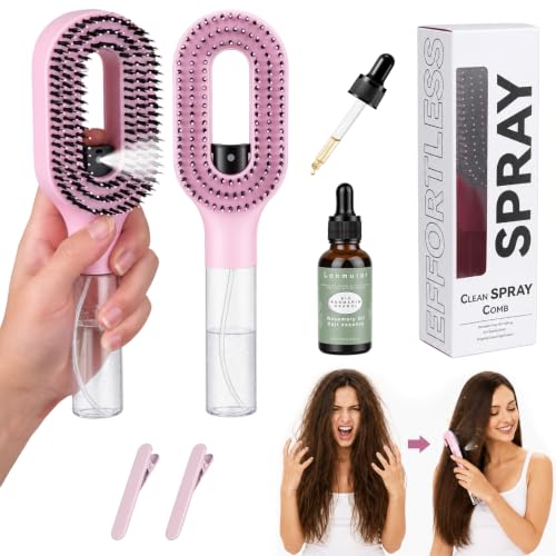 Cepillo desenredante 2 en 1 con spray de agua de 55ml y aceite para todo tipo de cabello
