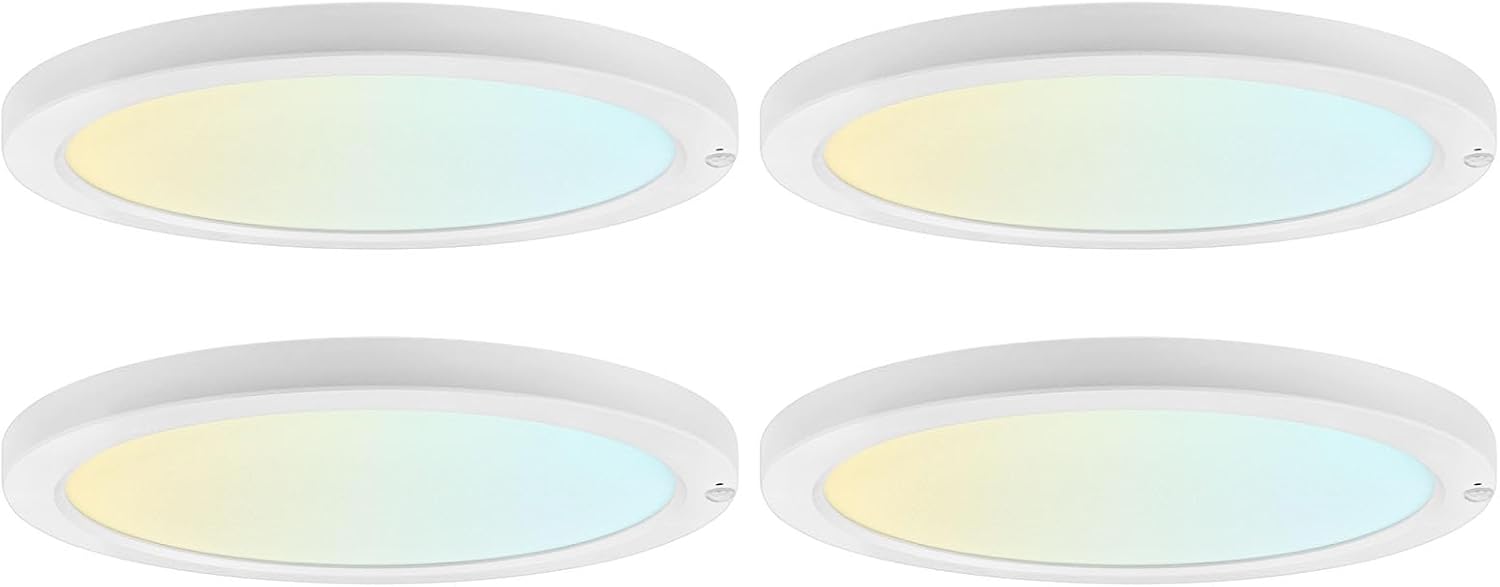 LUXRITE 12-Inch LED Flush Mount Ceiling Light with Photocell Sensor, Bi-Level PIR Motion Detection, 5CCT 2700K-5000K, 2000 Lumens, 24W, CRI90, 110° Beam Angle, ETL Listed, Wet Rated (4 Pack)