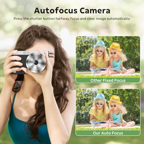 Digital Camera, FHD 1080P Kids Camera Autofocus 50MP Point and Shoot Digital Cameras with 32GB SD Card, 16X Zoom Anti Shake, Two Batteries, Lanyard, Compact Small Camera for Kids Boys Girls Black - Thumbnail 2