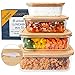 Produktbild HIKITCHEN® Glas Vorratsdosen AUSLAUFSICHER als Meal Prep Boxen, Vorratsbehälter [4er Set] - hochwertige Frischhaltedosen mit Deckel aus Bambus - Aufschnittbox Glas, Glasbehälter eckig