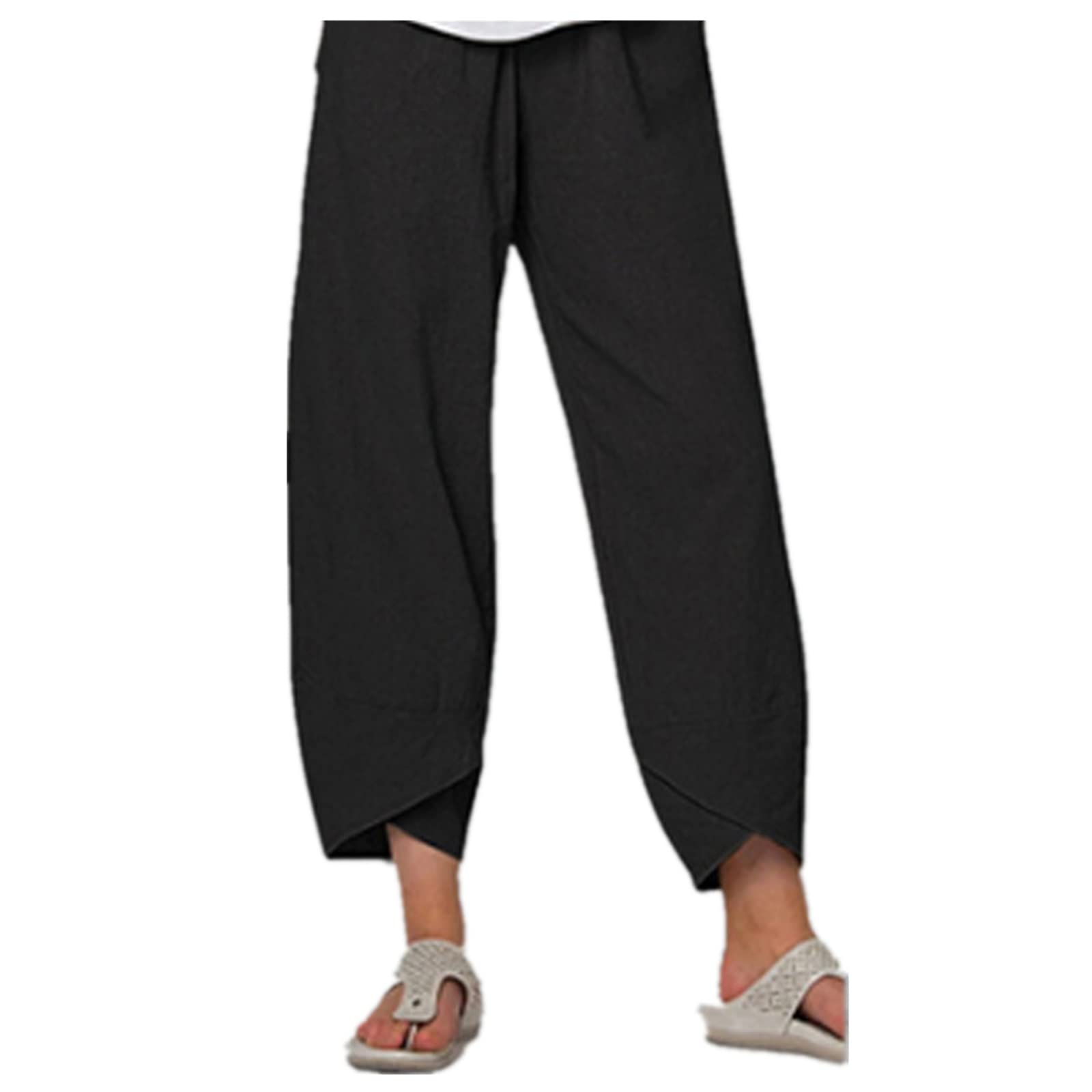 Solid Color Straight Wide Leg Pants Womens high Waist Loose and Thin Casual Fashion Trousers Black XXXL
