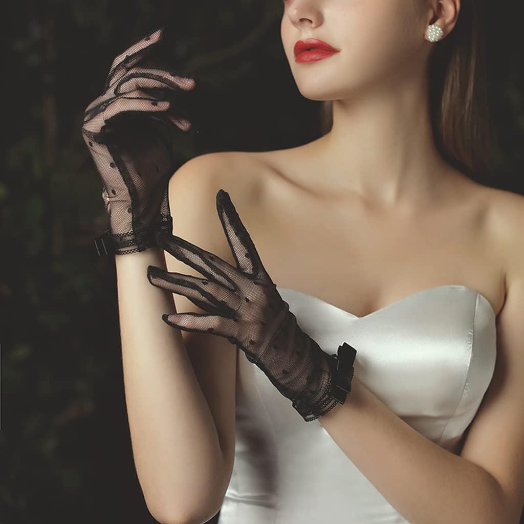Ladies Lace Gloves Short Finger Chiffon Ceremony Gloves Stretch Gloves Leaf Tulle Wedding Gloves