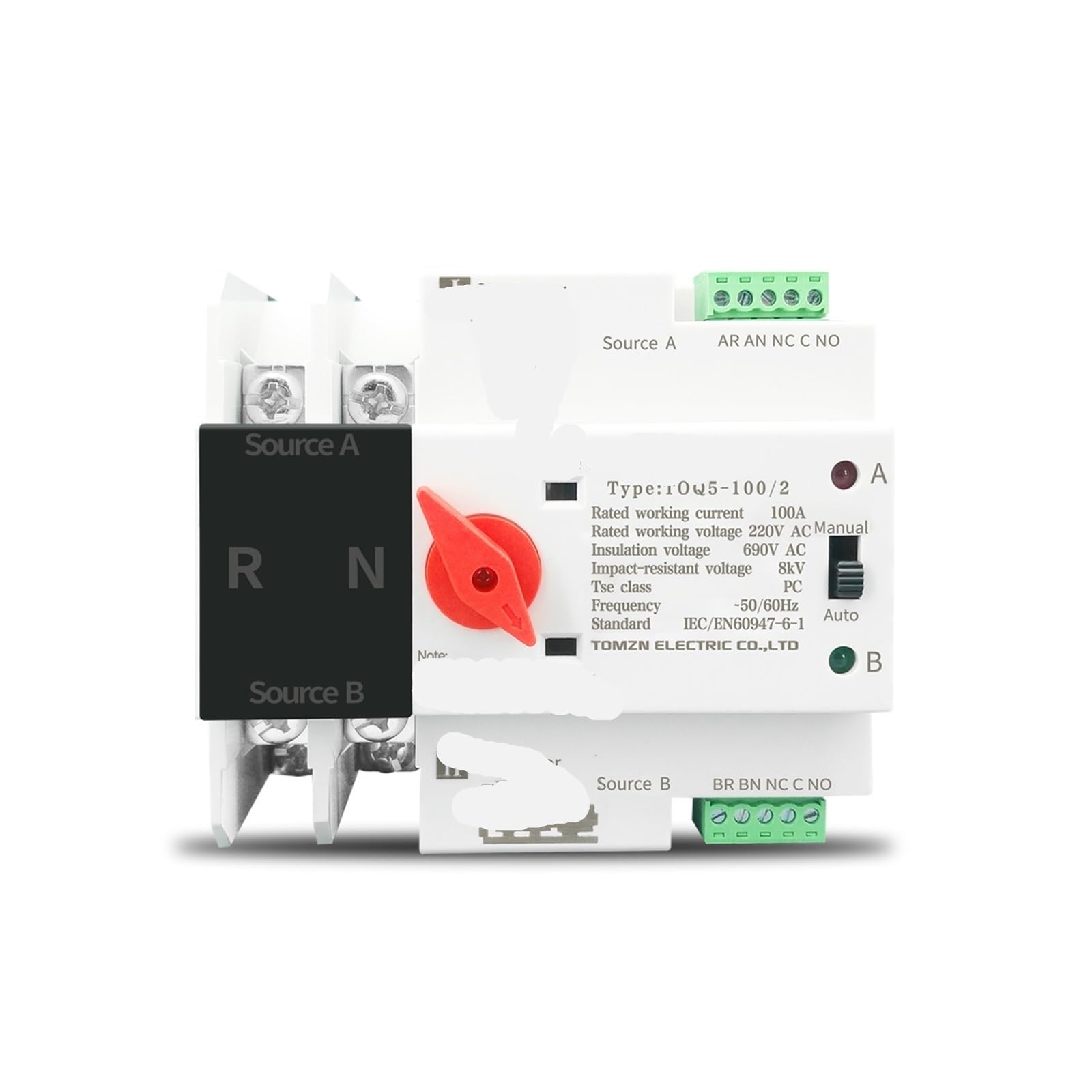 Inverseur automatique ATS 110V 100A double alimentation monophasé rail DIN sélecteur électrique 2P