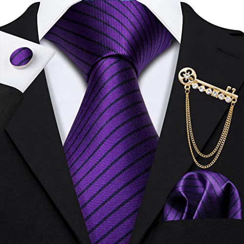 Set de broche y corbata de seda rayada para hombre