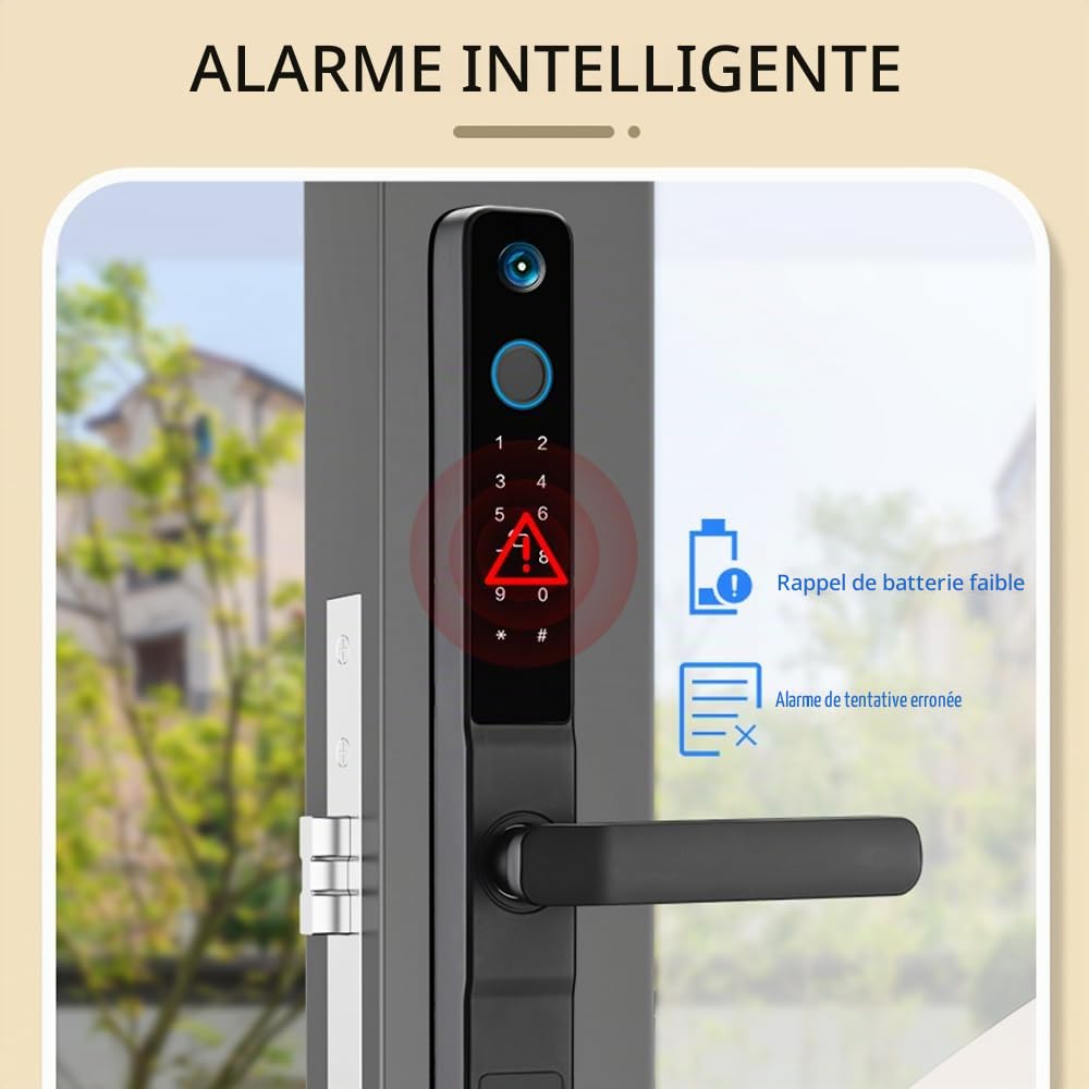 Serrure de porte intelligente avec empreinte digitale, sonnette et caméra, serrure d'entrée sans clé avec poignée, serrure biométrique pour porte