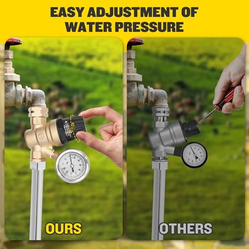 Image of RV Water Pressure Regulator for RV Camper, Handle Adjustable RV Water Pressure Regulator, Brass Lead-Free RV Water Pressure Regulator with 0-160 PSI Gauge and 2 Inlet Screened Filters