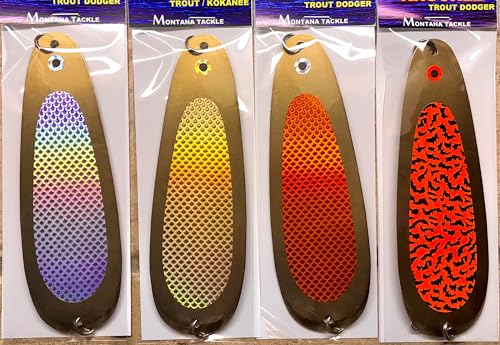 Montana Tackle Trolling Dodgers (4): 5.5-inch Polished Brass Assortment