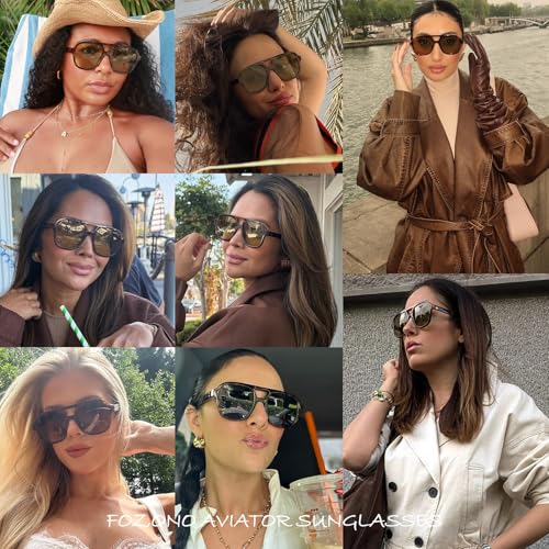 Retro Oversized Aviator Sunglasses Women Trendy Vintage Square Large Tangle Free Aviators Double Bridge Sun Glasses3
