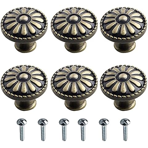DRADERCH 6 Pcs Vintage Round Drawer Knobs Cabinet Handles Cupboard Wardrobe Door Cabinet Knobs with Screws for Kitche Wardrobe Door Dresser Drawer Furniture Home Dcoration Cover