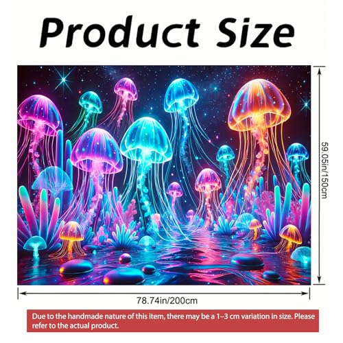 Image of Nuxovilar UV Glowing Jellyfish Wall Tapestry Polyester 78.74x59.05 In | Glow Poster Trippy Wall Art Marine Decor UV Backdrop Living Room Bedroom Lounge Space Room (Jellyfish Ocean)