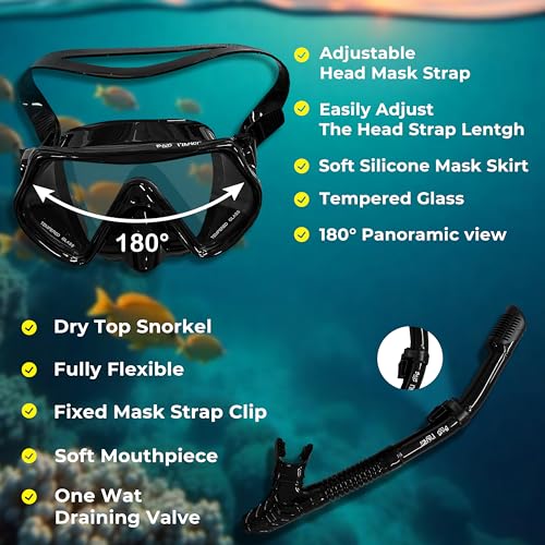 Blue Planet Dry Snorkel Set and Scuba Mask, Snorkeling Gear for Adults - Snorkel Mask Anti Fog - Diving Mask for Lap Swimming, Swim Masks for Adults by Blue Planet - Image 3