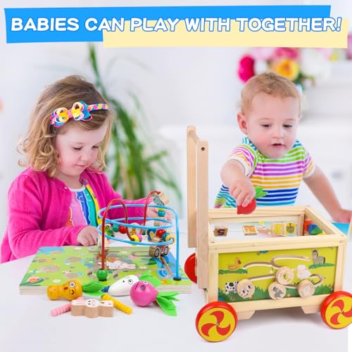Fopnets Wooden Activity Cube 7-In-1 Montessori Toy Multipurpose Educational Learning Toy For 1+ Year Old Baby Toddler Kid Boy First Birthday Gift Bead Maze Gear Number Animal Board Carrots Harvest Game thumb #4