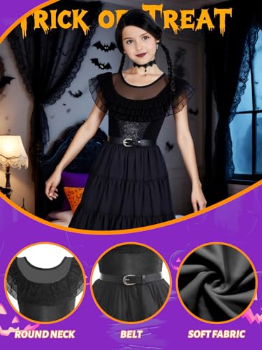 Disfraz Negro para Niñas Halloween, Vestido Gótico con Cinturón miniatura 4