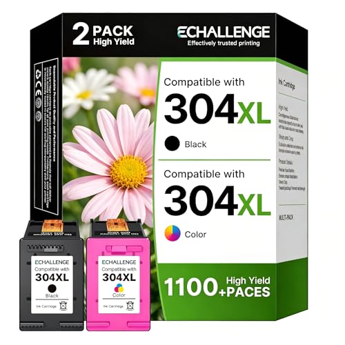 ECHALLENGE 304 304 XL Druckerpatronen Multipack 304XL für HP 304 Druckerpatronen Schwarz für Envy 5030 5032 5000 DeskJet 2600 2620 2630 3750 3760 5010 5032 3720 5020 3762 2633 3730 (2-Pack)
